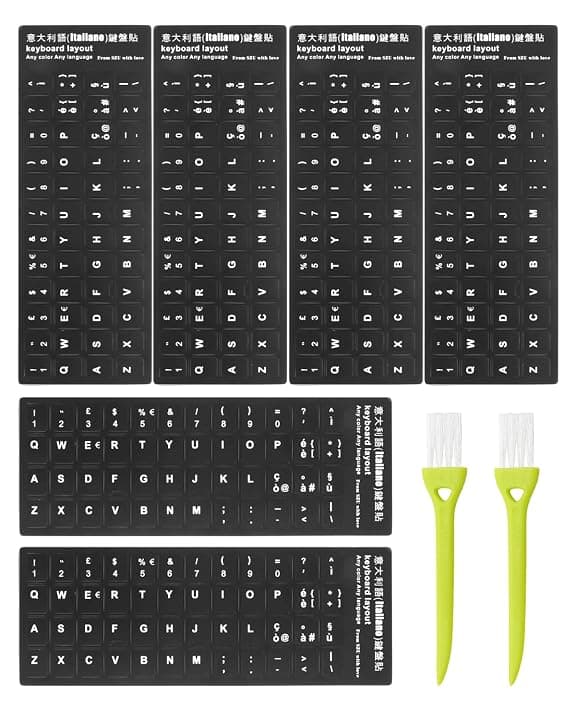 6 pezzi adesivi tastiera italiana,Kit adesivi tastiera per conversione layout in italiano,Keyboard Stickers,Tastiera del Computer Portatile per Qualsiasi Tastiera Standard (nero)