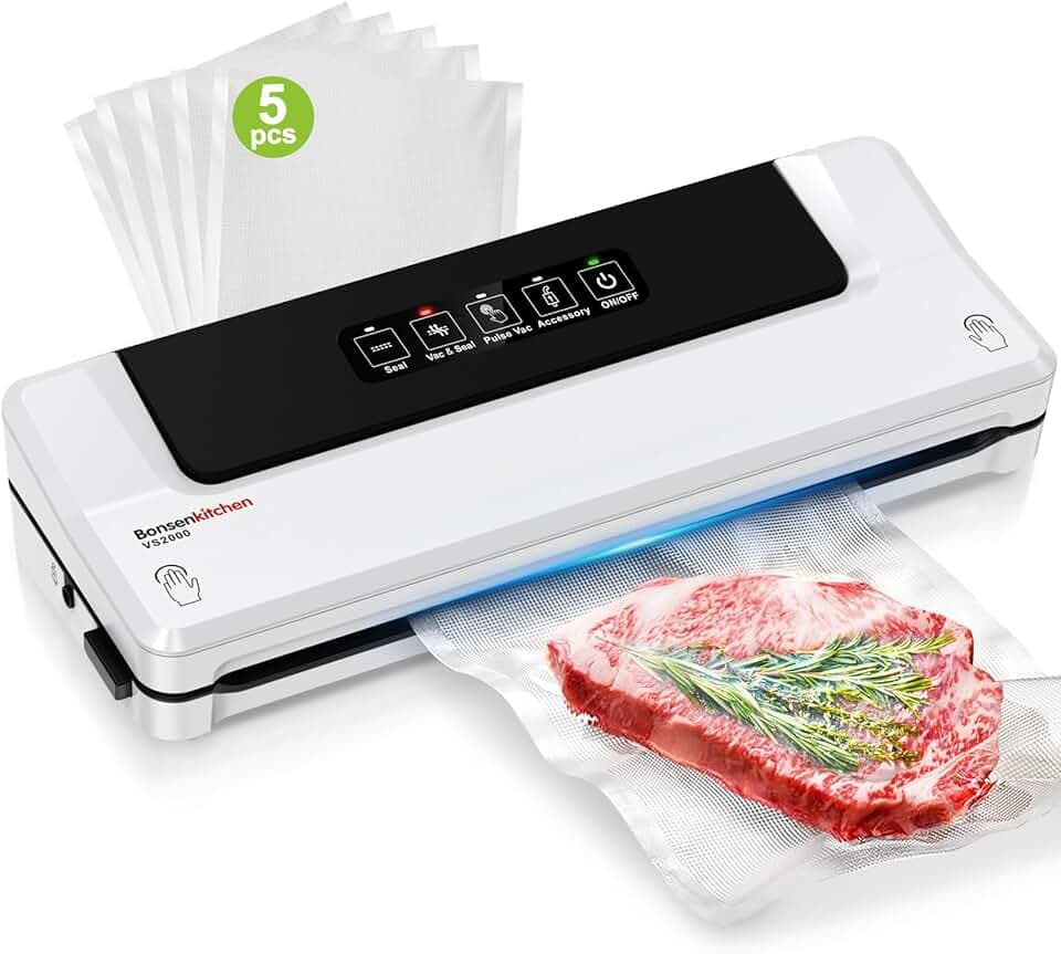 Bonsenkitchen Macchina Sottovuoto per Alimenti 4 in 1 - Macchina Sottovuoto per La Cottura Sottovuoto e La Conservazione di Alimenti Freschi, Con Modalità Vuoto Esterno ISCC PLUS