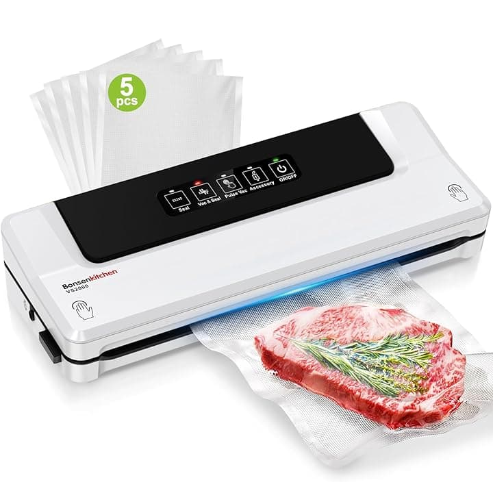 Bonsenkitchen Macchina Sottovuoto per Alimenti 4 in 1 - Macchina Sottovuoto per La Cottura Sottovuoto e La Conservazione di Alimenti Freschi, Con Modalità Vuoto Esterno ISCC PLUS