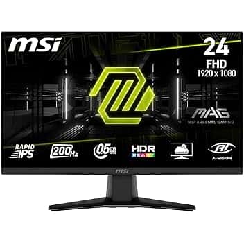 msi MAG 242F Monitor Gaming da 24" - FHD (1920x1080), Rapid IPS, 200Hz, 0.5ms, HDR Ready, AMD FreeSync Premium, Eye Care, HDMI 2.0b, DP 1.2a, Senza Cornice, Inclinabile, Montaggio VESA - Nero