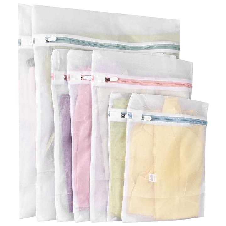 Newaner 7 pezzi sacchetti rete biancheria, 3 misure retina borse per lavatrice, per prevenire deformazioni e pieghe dei vestiti, sacchetto lavanderia con cerniera per maglioni, camicie, intima, calze