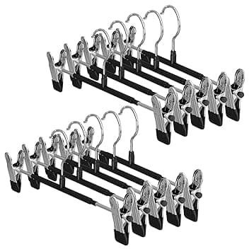 10 Pezzi Grucce Pantaloni, Grucce in Metallo con Pinze Regolabili, Appendiabiti Pantaloni, Grucce Gonne da Armadio con 2 Clip Antiscivolo Salvaspazio per Gonne Pantaloni e Sciarpe, Nero