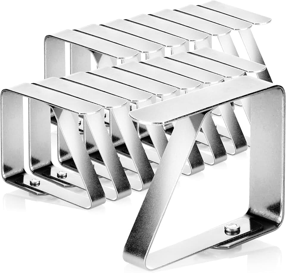 com-four® 16x Clip per Tovaglie in Acciaio Inossidabile - Porta Tovaglie per Biancheria da Tavola - Clip da Tavolo per Interno ed Esterno - Morsetti da Tavolo Moderni - Clip in Metallo Resistenti