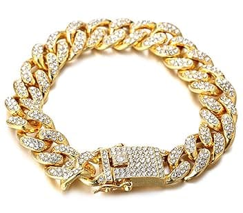 HALUKAKAH Diamante Catena Cubana per Ragazzo,14MM Ragazzi Oro Reale 18k /Platino Placcato in Oro Bianco Collana Braccialetto Diamanti da Laboratorio Set a Mano 8-15 Y/O.con Pacco Regalo Gratuita