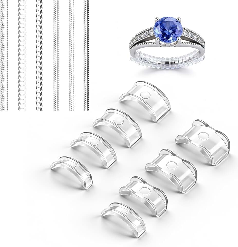Jasjfasd 14 Pezzi Ferma Anello Silicone, Stringi Anello Invisibile, Misura Anelli, Riduttore Regolatori Regolatore Fermanello Restringi, Clear Ring Sizer Adjuster per Anelli Allentati Uomo Donna
