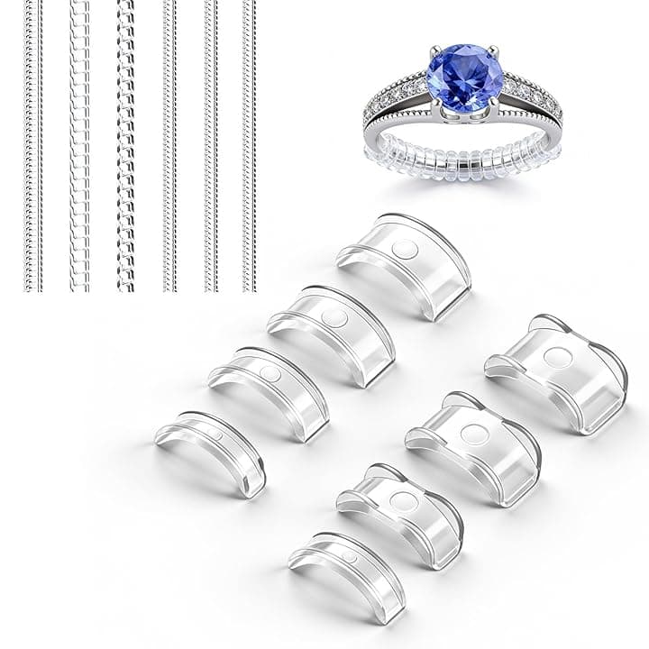 Jasjfasd 14 Pezzi Ferma Anello Silicone, Stringi Anello Invisibile, Misura Anelli, Riduttore Regolatori Regolatore Fermanello Restringi, Clear Ring Sizer Adjuster per Anelli Allentati Uomo Donna