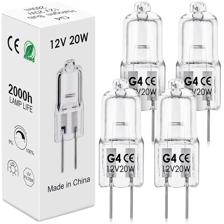 BROTOU 4 Pezzi Lampadine G4 Alogene 12V 20W 2800K 300LM, Bianco Caldo Dimmerabile per Forno, Lampadario, Applique, Salone, Camper, Camera, Bagno