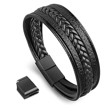 flintronic Bracciale Intrecciato in Pelle, Braccialetto Pelle con Chiusura Magnetica, Lunghezze Diverse, Serratura Magnetica in Acciaio Inossidabile, Ottima Idea Regalo(20.5cm-22cm)