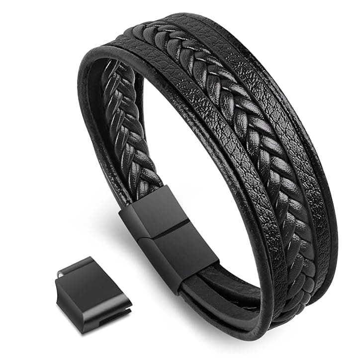 flintronic Bracciale Intrecciato in Pelle, Braccialetto Pelle con Chiusura Magnetica, Lunghezze Diverse, Serratura Magnetica in Acciaio Inossidabile, Ottima Idea Regalo(20.5cm-22cm)