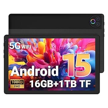 Gleeso Tablet 10 Pollici, Android 15 Tablet con 16GB RAM 1TB TF, 1332 * 800 FHD Android Tablet con Sblocco Facciale, Widevine L1, Bluetooth 5.4 / WiFi 5G, 5MP Fotocamera, Tablet PC OTG - Nero