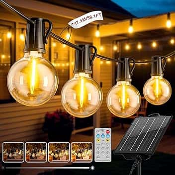 Catena Luminosa Esterno Solare 17M Luci Solari da Giardino con 24+1 Lampadine LED G40 Impermeabile Luci Gazebo da Esterno Solari per Giardino Patio Balcone Matrimonio Feste
