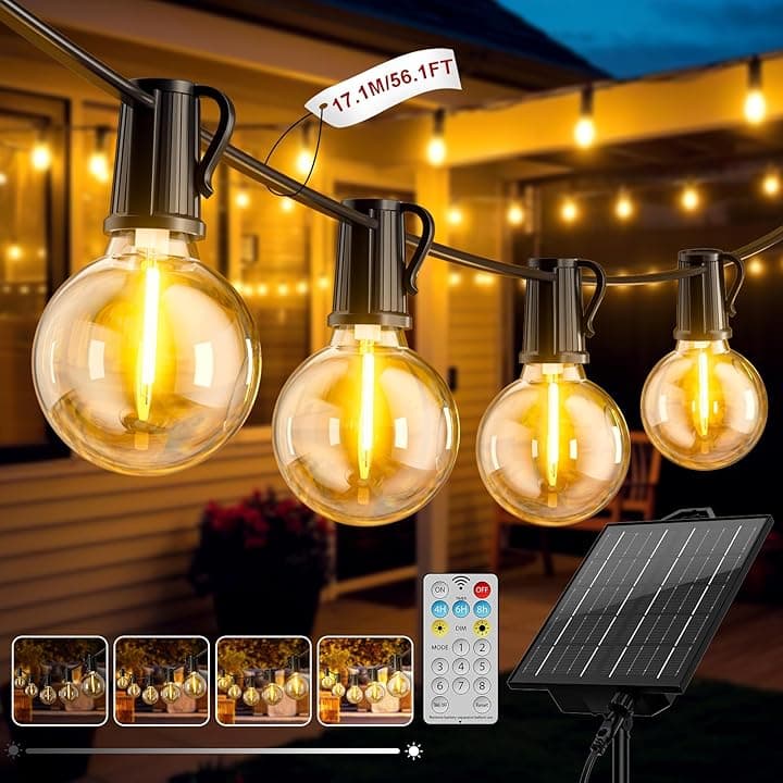 FIFlying Catena Luminosa Esterno Solare 17M Luci Solari da Giardino con 24+1 Lampadine LED G40 Impermeabile Luci Gazebo da Esterno Solari per Giardino Patio Balcone Matrimonio Feste