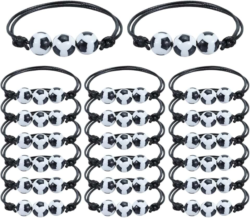 WIRZUL 20 PCS braccialetti da calcio, braccialetti dell'amicizia per bambini, braccialetti regolabili per feste sportive, braccialetti per bambini regali per feste di compleanno, gadget calcio (Calcio)