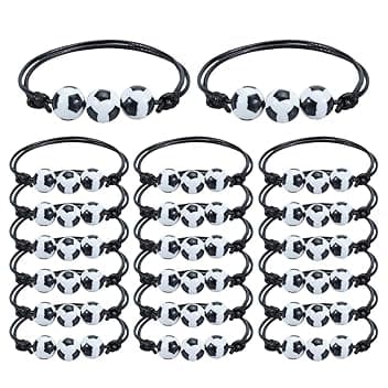 WIRZUL 20 PCS braccialetti da calcio, braccialetti dell'amicizia per bambini, braccialetti regolabili per feste sportive, braccialetti per bambini regali per feste di compleanno, gadget calcio (Calcio)