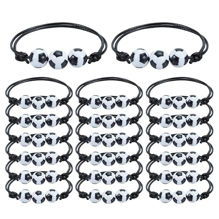 WIRZUL 20 PCS braccialetti da calcio, braccialetti dell'amicizia per bambini, braccialetti regolabili per feste sportive, braccialetti per bambini regali per feste di compleanno, gadget calcio (Calcio)