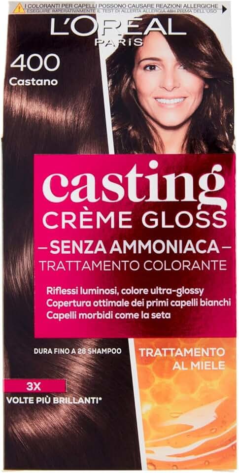 L'Oréal Paris Colorazione Capelli Casting Crème Gloss, Tinta Colore Trattamento senza Ammoniaca per una Fragranza Piacevole, 400 Castano