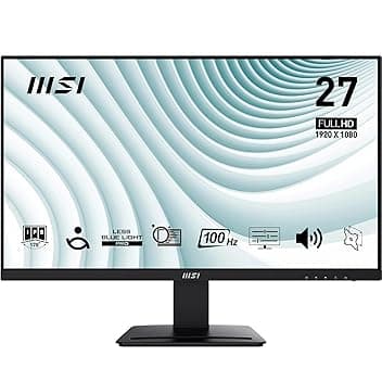 msi PRO MP273A Monitor 27" Full HD – Pannello IPS 1920 x 1080, 100 Hz, Schermo a bassa emissione di luce blu, Montaggio VESA, Altoparlanti integrati, Supporto Display Kit – HDMI 1.4, DP 1.2a, D-Sub