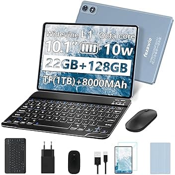 F10 Tablet 10 Pollici, Tablet Android 14, 22 GB RAM+128 GB ROM |1TB TF |8000mAh |5G Wi-Fi |Octa-Core |Widevine L1 |2.0Ghz Tablet PC Con Tastiera Mouse Fondina, Migliore Regalo-Grigio