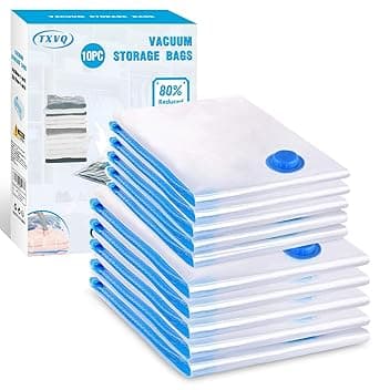 Sacchetti Sottovuoto Vestiti, 10 Pezzi Buste Sottovuoto Vestiti 5 Medi 70x50cm + 5 Piccoli 60x40cm, Sacchi Sottovuoto Piumoni per Coperte, Piumino, Cuscini, Trapunte, Viaggi