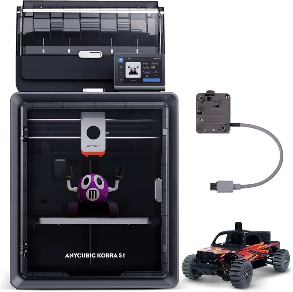 ANYCUBIC Kobra S1 Combo Stampante 3D, Stampante FDM Multicolore, 600 mm/s ad Alta Velocità, Costruzione CoreXY Chiusa, Asciugatura Attiva, LeviQ 3.0, Compatibile con Filamenti PLA/PETG/ASA/ABS