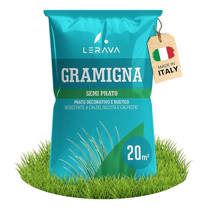 LERAVA Semi Gramigna per Prato (200 g) - Copertura 20 m² - Semi gramignone resistenti alla siccità - Ideali per prati mediterranei e costieri - Consumo d’acqua 20% ridotto