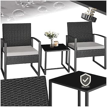 tectake® Salottino da Esterno in Rattan Granada, Set Giardino con Tavolino Salotto, Lastra in Vetro, Set Sedie, Comode Imbottiture, Regolabile, Resistente ai Raggi UV