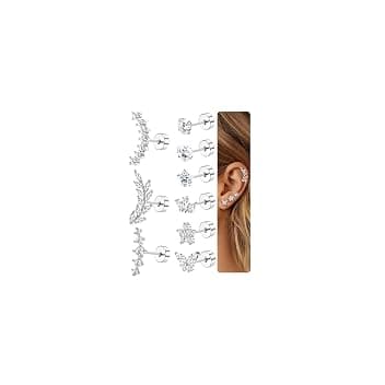 Diamday 9Pcs Piercing Orecchio Acciaio Chirurgico Orecchini Donna Anallergici Helix Trago Piercings Set Orecchini Cartilagine Argento Oro Piercing Helix Trago Conch Gioielli