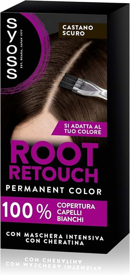 Syoss Root Retouch Ritocco permanente Castano Scuro, Colorazione permanente per 100% copertura della ricrescita capelli, Kit con crema colorante capelli e maschera intensiva con cheratina