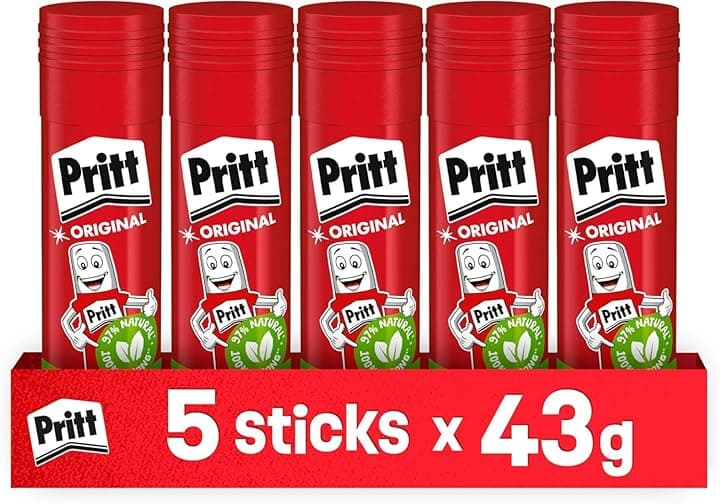 Pritt Colla Stick 5 x 43 gr, Colla per Bambini Sicura e Affidabile, Adesivo per Lavoretti e Fai da te, con una Tenuta Forte per Uso Scuola e Ufficio, 10 Stick x 43 gr