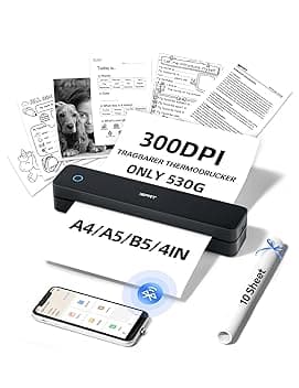 iDPRT MT610 Pro Stampante Portatile A4, Stampante Termica Densità di 300 DPI Compatibile con Laptop/PC, iOS/Android, Smartphone via Wireless Bluetooth, Mac/Windows via USB, Colore Nero ClimeCo Certified