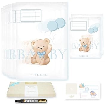Wellode® 8 Bustine Corredino Neonato Ospedale Teddy Bear, 6 Grandi e 2 Piccole - Sacchetti Cambio Neonato Riutilizzabili per Asilo e Viaggi - Idea Regalo Nascita Baby Shower e Lista Nascita Bebè