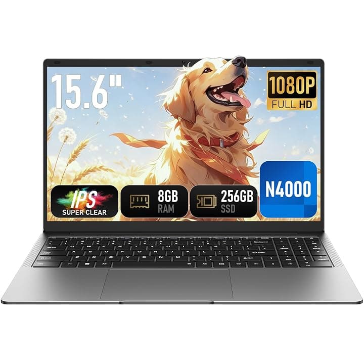 PC Portatile 15,6 Pollici,FHD 1920×1080,Computer Portatile Processore Celeron N4000, Notebook 8GB RAM 256GB SSD, Win 11, Apertura Schermo 180°, WiFi 5, Bluetooth 4.2, Porte USB 3.0,Mini HDMI