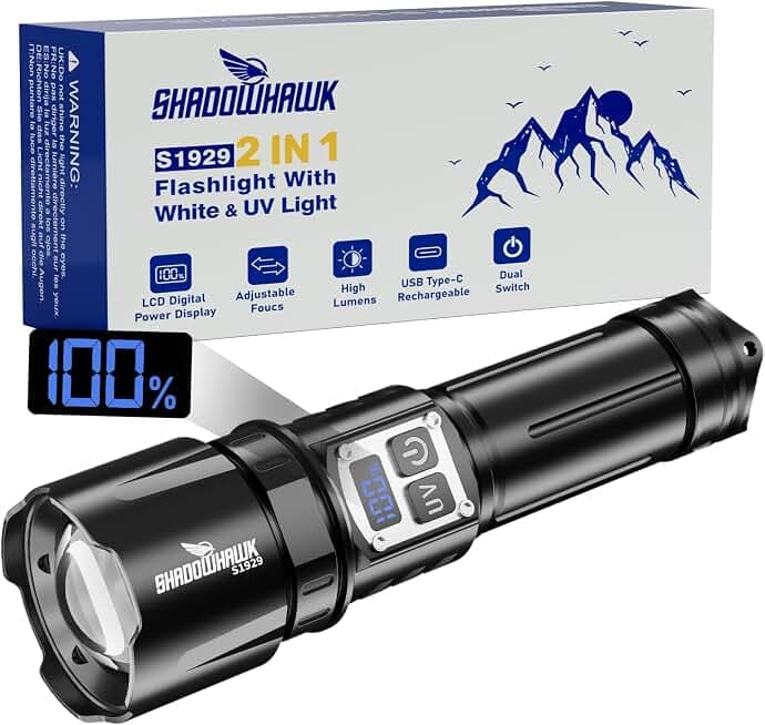 Shadowhawk Torcia LED Potente Professional 1000000 Lumen con Luce UV