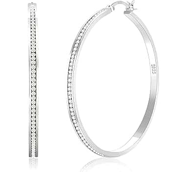 PABBEU Orecchini a cerchio argento sterling 925 per donna, grandi e scintillanti con strass, ipoallergenici, con zirconia cubica o diamanti, disponibili in 30/40/50/60mm.