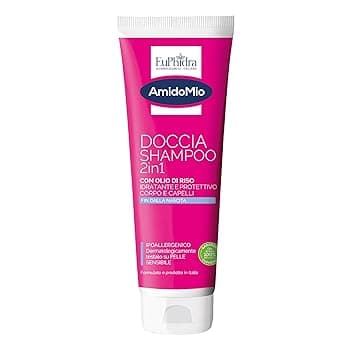 Euphidra - AmidoMio Doccia Shampoo 2 in 1, Con Olio di Riso 100% da agricoltura biologica e Proteine del Riso, Nutre i Capelli Lasciandoli Morbidi e Protetti, Delicato per Corpo e Capelli, 250 ml