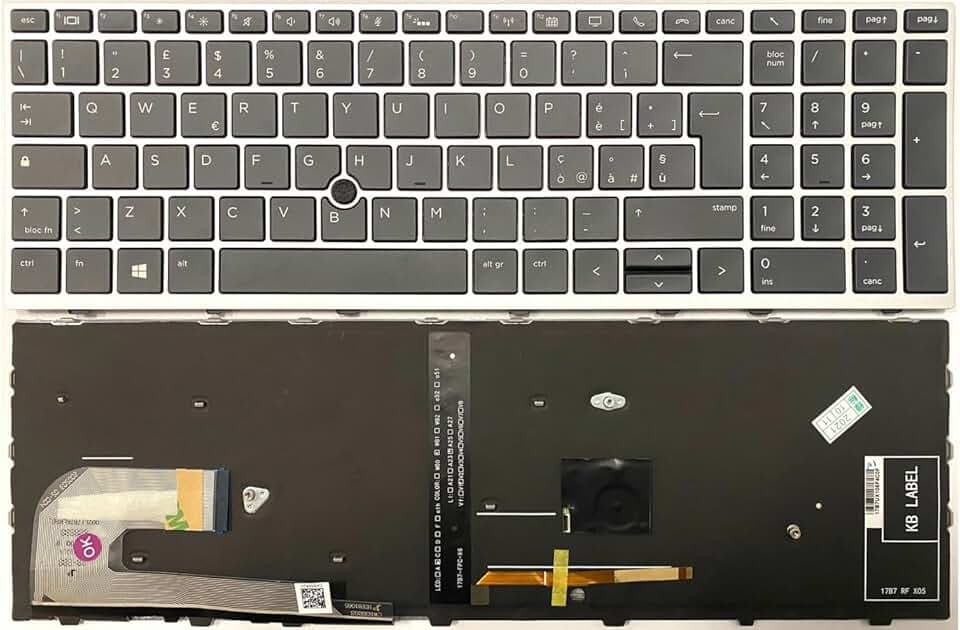 Tastiera Italiana per HP per Notebook Zbook 15u G5, Zbook 15u G6 RETROILLUMINATA E TRACKPAD Frame Silver