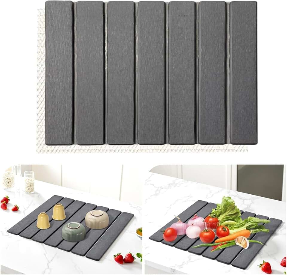 Scolapiatti, 40 x 30 cm, tappetino scolapiatti per stoviglie che assorbe l'acqua, ad asciugatura rapida, tappetino scolapiatti in terra di diatomea come tappetino scolapiatti per lavello da cucina