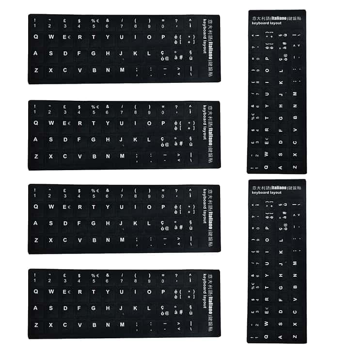 6 pezzi Kit adesivi tastiera per conversione layout in italiano, Keyboard Stickers, Tastiera del Computer Portatile per Qualsiasi Tastiera Standard (nero)