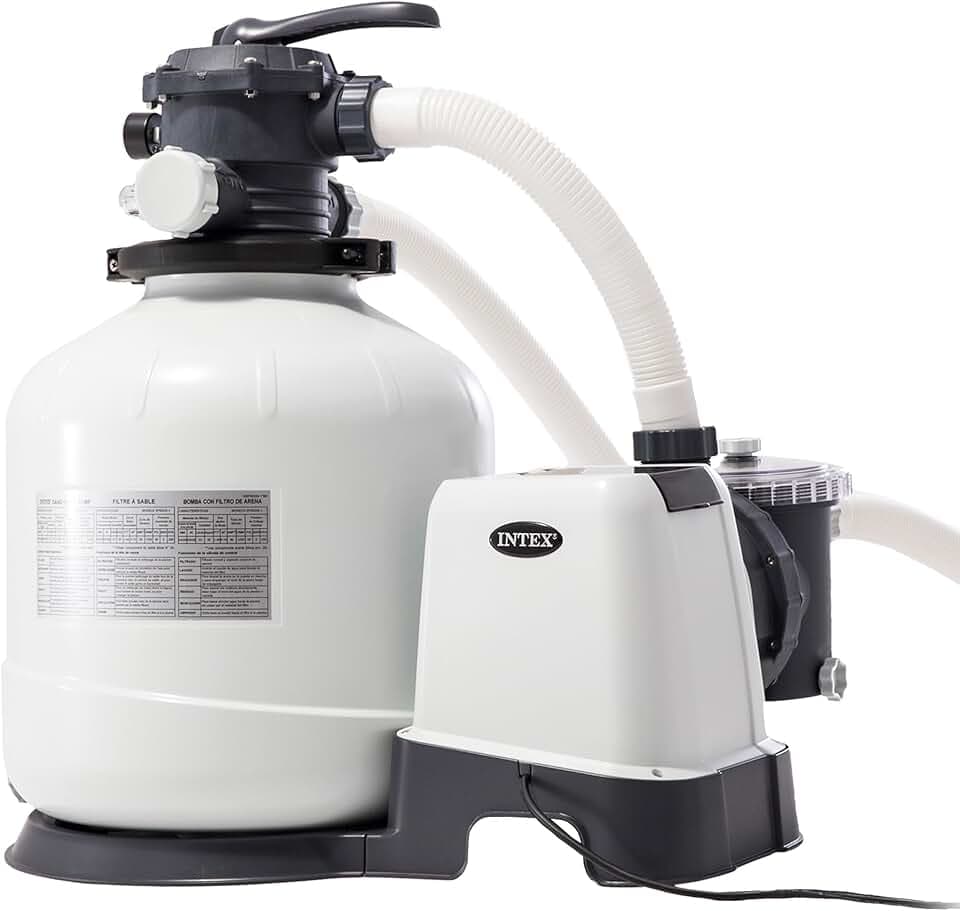 Intex 26652 – Pompa Filtro a Sabbia Krystal Clear, Flusso d'Acqua 12000 L/h, Flusso di Sistema 9200 L/h, Plastica, Bianco