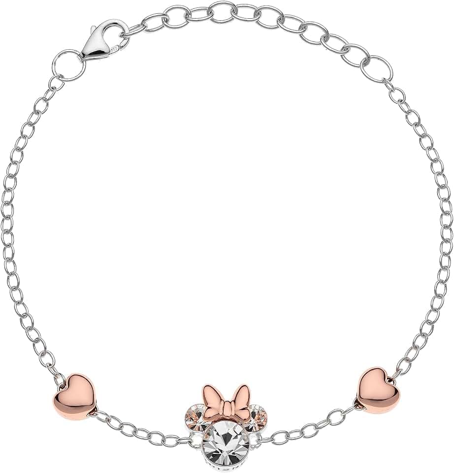 Disney Bracciale Bambine con Minnie Mouse in Argento 925 e Zirconi, Lunghezza 13-18cm, Gioielli