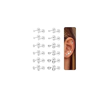 CASSIECA 12Paia Orecchini Acciaio Chirurgico Orecchini Anallergici Donna Uomo Argento Oro Piercing Orecchio Acciaio Chirurgico CZ Cartilagine Piercing ClimeCo Certified