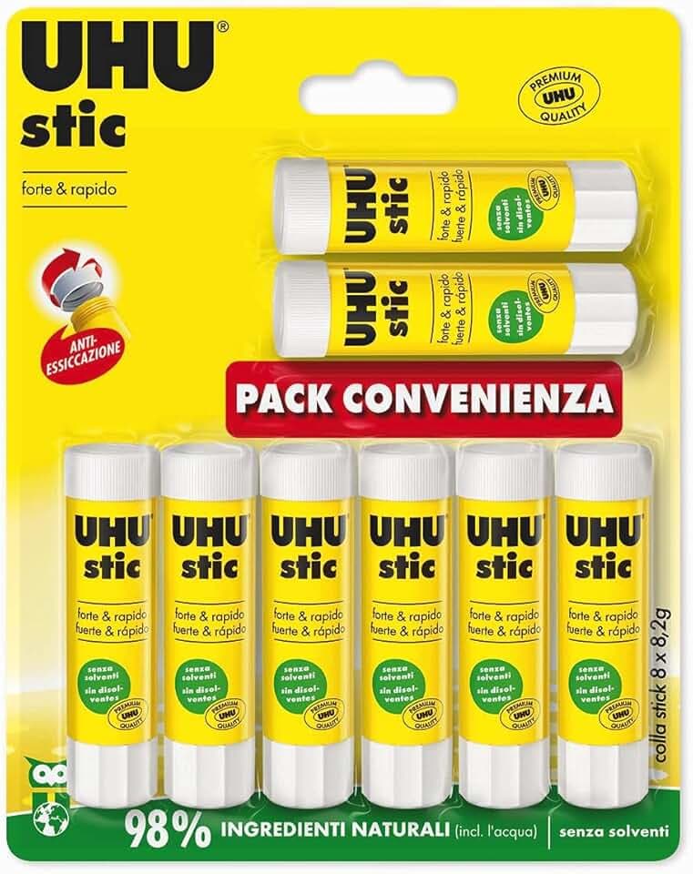 UHU colla stic 8x8,2g colla per bambini, sicura da usare per i lavoretti, adatta per la scuola, l'ufficio, l'università
