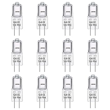 Caldarax 12 Pezzi Lampadina Alogena G4 20W 12V Dimmerabile, 280LM, Bianco Caldo 2700K, Lampadine G4 Alogene Bi-Pin Base Capsula, Trasparente, per Lampadine Cappa Cucina, Lampadario