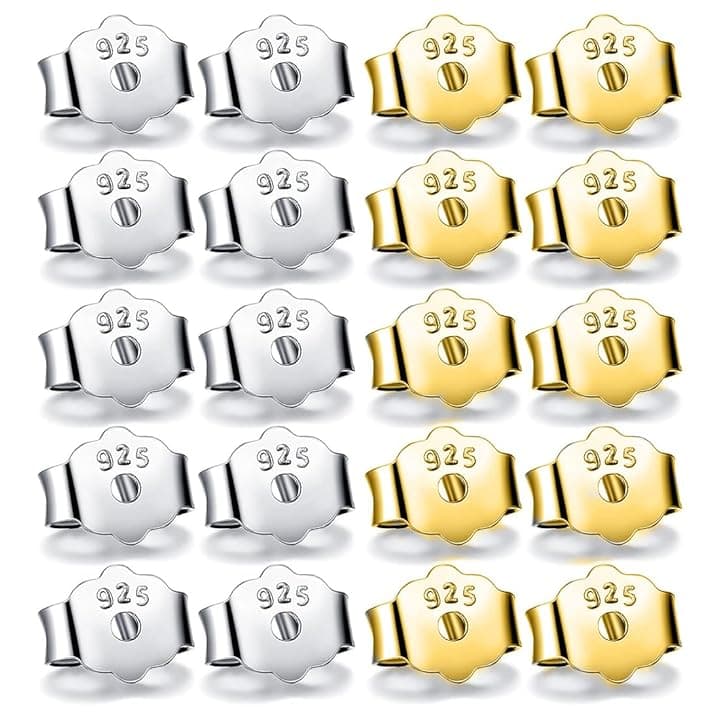 KQOZG KQOZG 20 Pezzi Ferma Orecchini Anallergici in Argento 925, Chiusure Orecchini Farfalline per Orecchini, Stopper Orecchini (2 Colori)