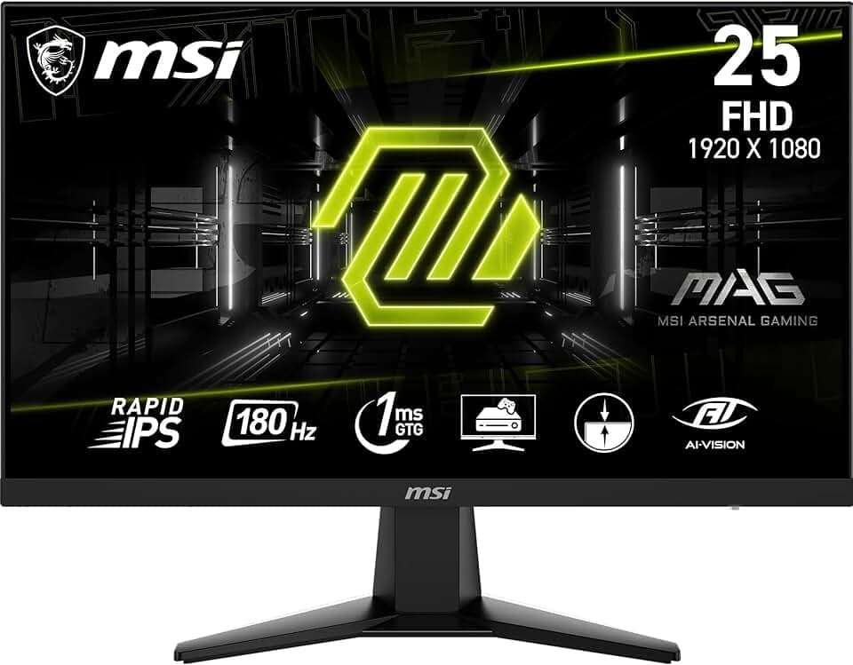 MSI MAG 256F Monitor Gaming 24,5" FHD - Pannello IPS Rapid (1920 x 1080), 180 Hz / 1ms GtG, 127% sRGB, Design senza cornice, HDR Ready - DisplayPort 1.2a, HDMI™ CEC, Nero