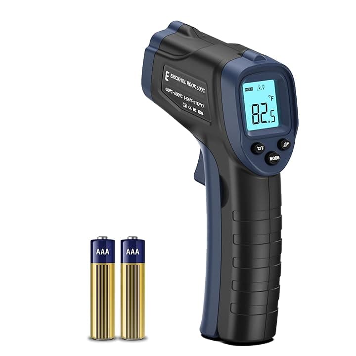 ERICKHILL 600C Termometro a infrarossi piccolo e leggero -50 ℃ Circa 600 ℃ Emissività regolabile con temperatura laser senza contatto LCD retroilluminato - Per cucinare/grigliare/cottura al forno Global Recycled Standard