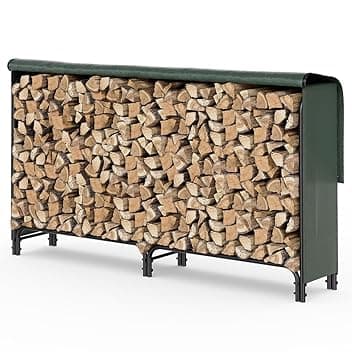 VOUNOT Legnaia da Esterno in Metallo, Ripiano per Legna da Ardere, Portalegna con Copertura Impermeabile, 200 x 116 x 36 cm, Verde