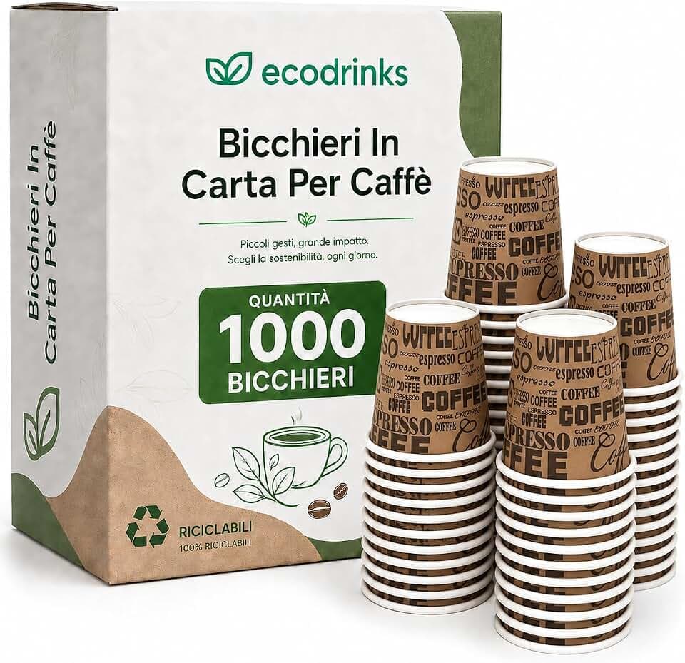 1000 Bicchieri Caffe Carta Da 75ml - Set Bicchierini Monouso per Bevande Calde/Fredde - Biodegradabili, Eco-friendly e Made in Italy, Marrone coffee