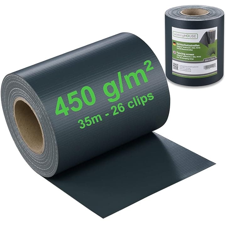Workinghouse Schermo privacy in PVC per recinzione a doppio picchetto - schermo privacy da giardino con clip - 450g/m² - 35m x 19cm, schermo privacy per recinzione, pellicola per recinzione