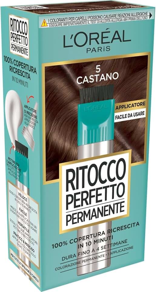 L'Oréal Paris Colorazione Ritocco Perfetto Permanente, Copre 100% della Ricrescita, In Soli 10 minuti, Fino a 4 Settimane, Colore: Castano